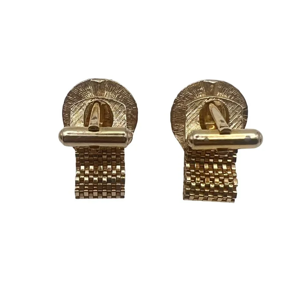 Vintage Swank Cufflinks Gold-Tone Mesh Wraparound Brown Cats Eye Stone MCM